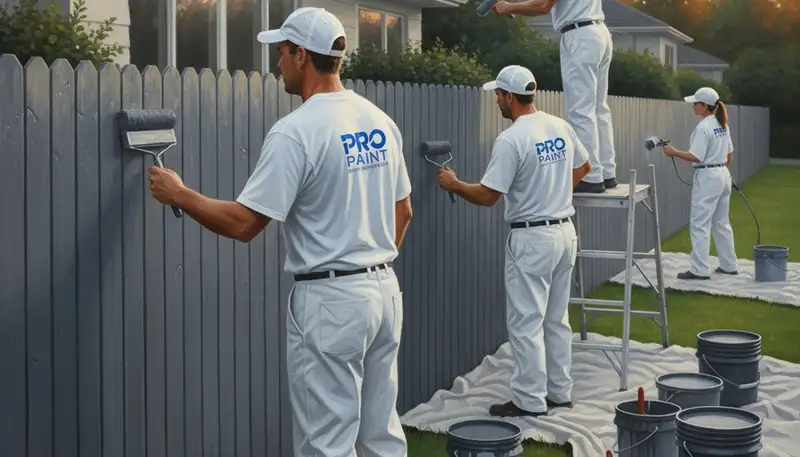 Albuquerque painters applying durable fence coating for wood protection and curb appeal