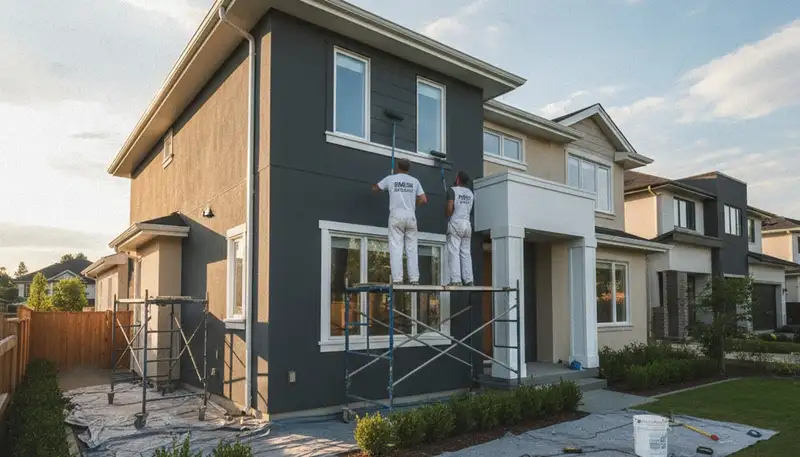 House painters in Albuquerque, NM applying durable exterior paint for desert weather