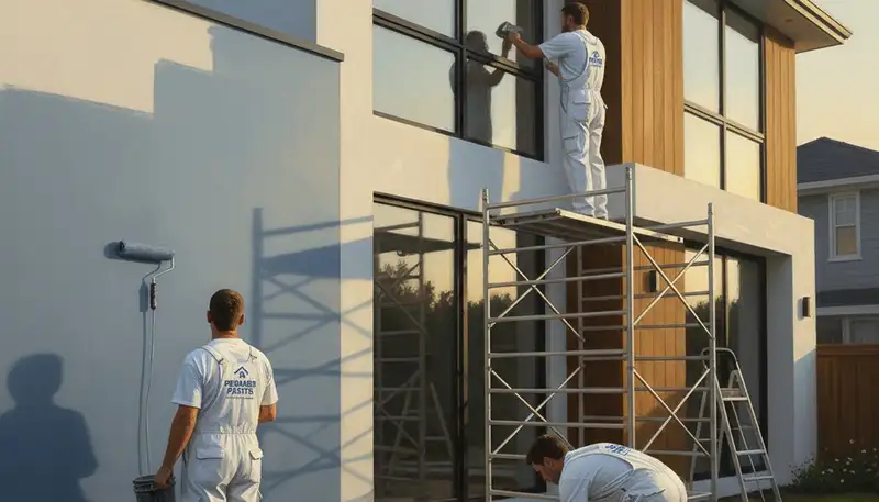 House painters in Albuquerque, NM applying durable exterior paint for desert weather