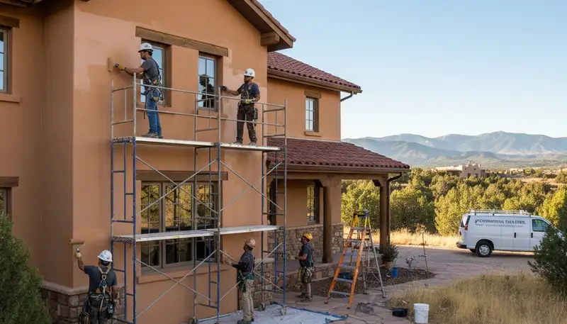Professional Albuquerque, NM painters painting a home exterior with clean, even coverage